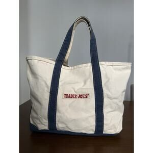 Trader Joe’s Canvas Tote Bag Large Canvas Boat Tote Navy Blue Grocery Beach